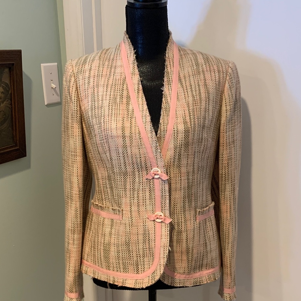 Beautiful Tailored Kasper Women's Blazer with Pink/Taupe/Cream with Ribbon Trim